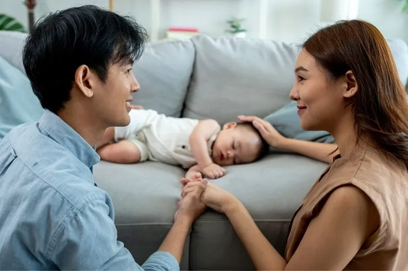 International intended parents with their baby after U.S. surrogacy and egg donation